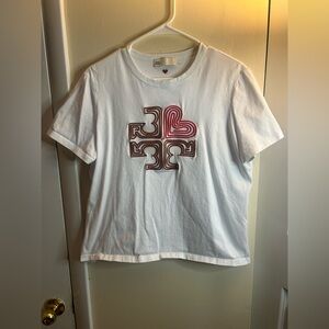 Tory Burch White Tee with Red and Brown Design